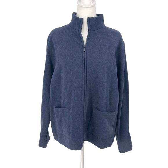 Eileen Fisher NWT Navy Cotton Fleece Zip Up Jacket Pockets Large